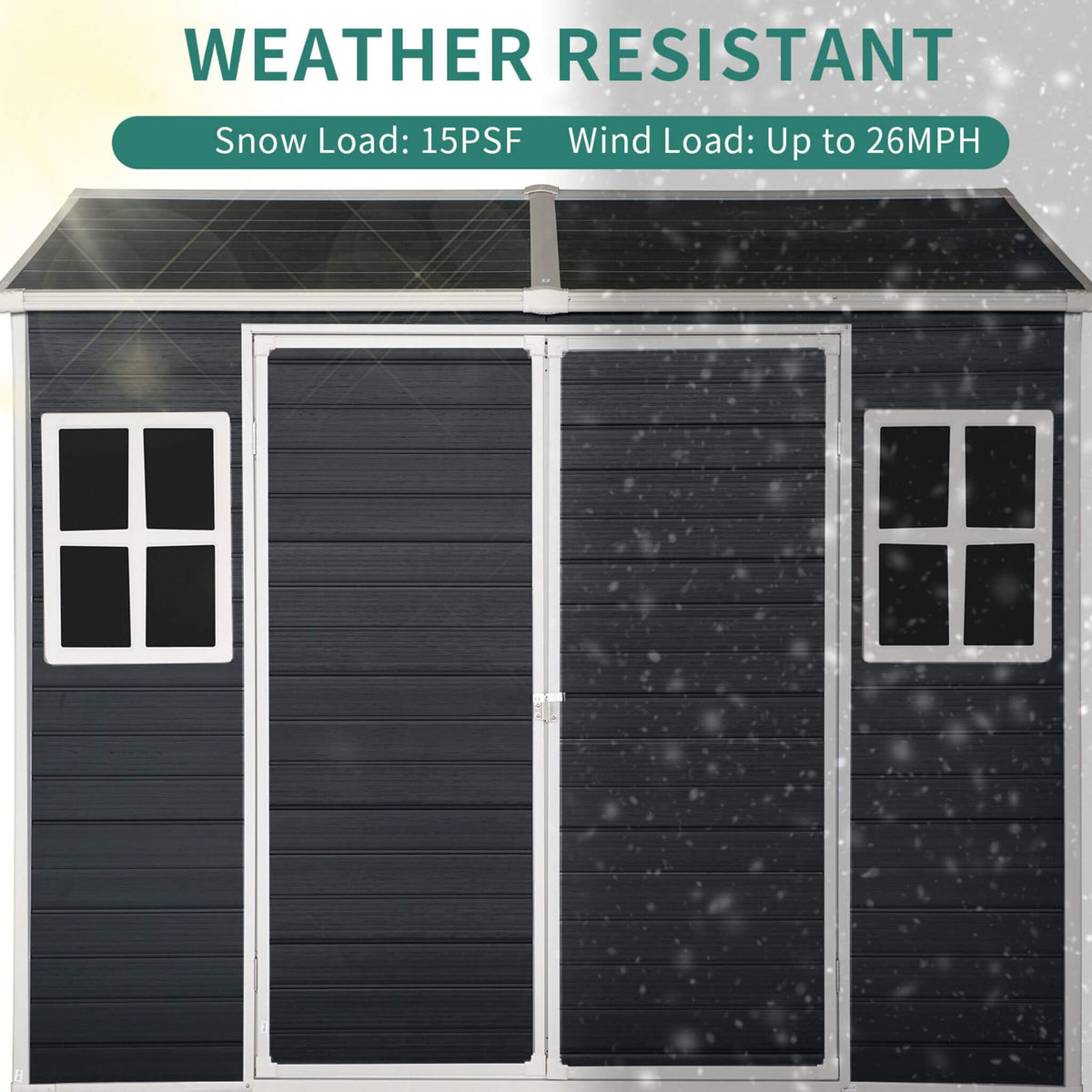 [06X08FT] Alora Outdoor Resin Patio Garden Shed With Floor, 2 Windows, And Lockable Doors (SAK54953)