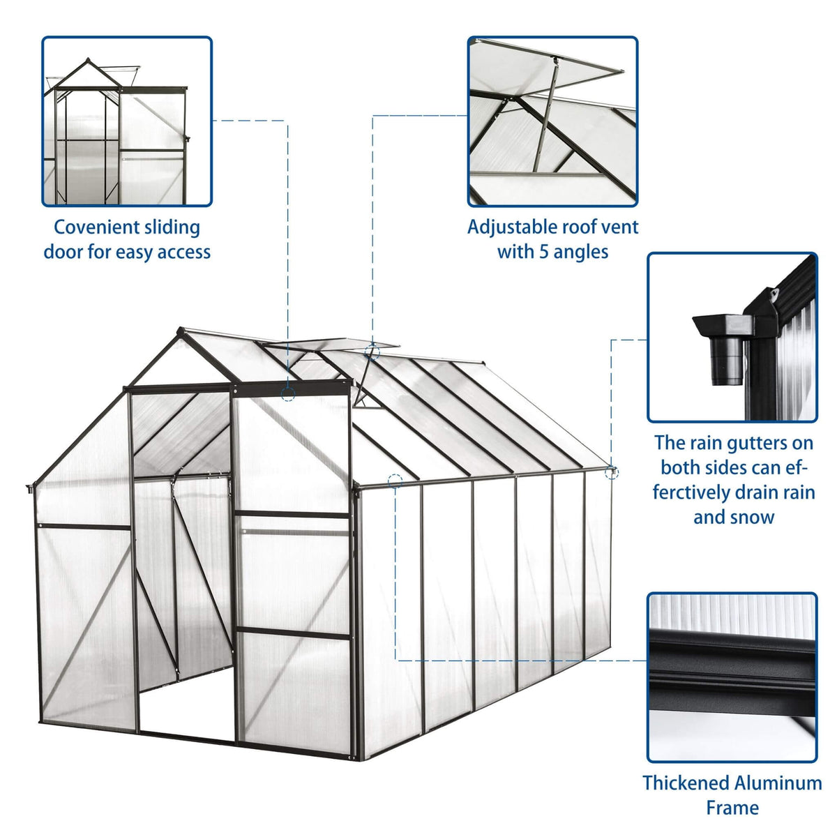 [06X12FT] Heavy-Duty Black Polycarbonate Greenhouse With Raised Base And Anchor (SAK92451)
