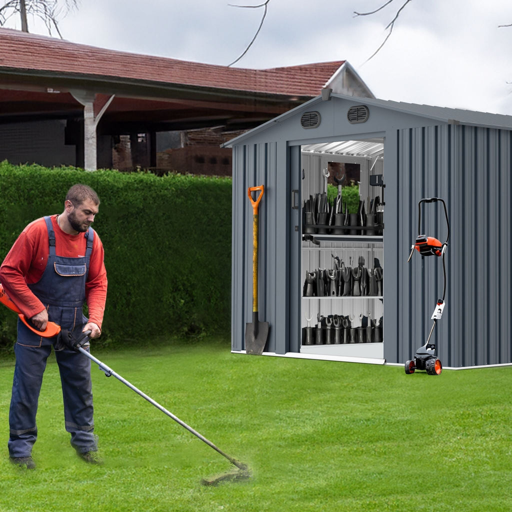 [08X10FT] Alora Large Outdoor Metal Backyard Garden Storage Tool Shed With Window And Lockable Doors (SAK68140)