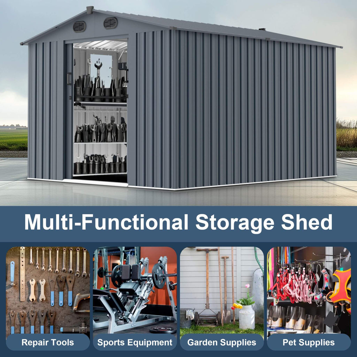 [08X10FT] Alora Large Outdoor Metal Storage Tool Shed With Window And Lockable Doors (SAK32987)