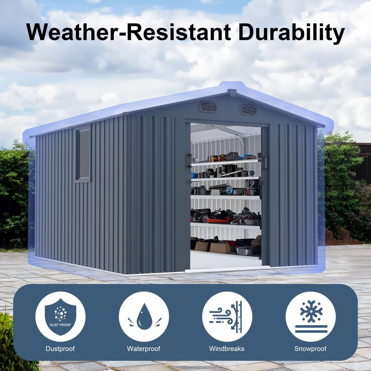 [08X10FT] Alora Large Outdoor Metal Storage Tool Shed With Window And Lockable Doors (SAK32987)
