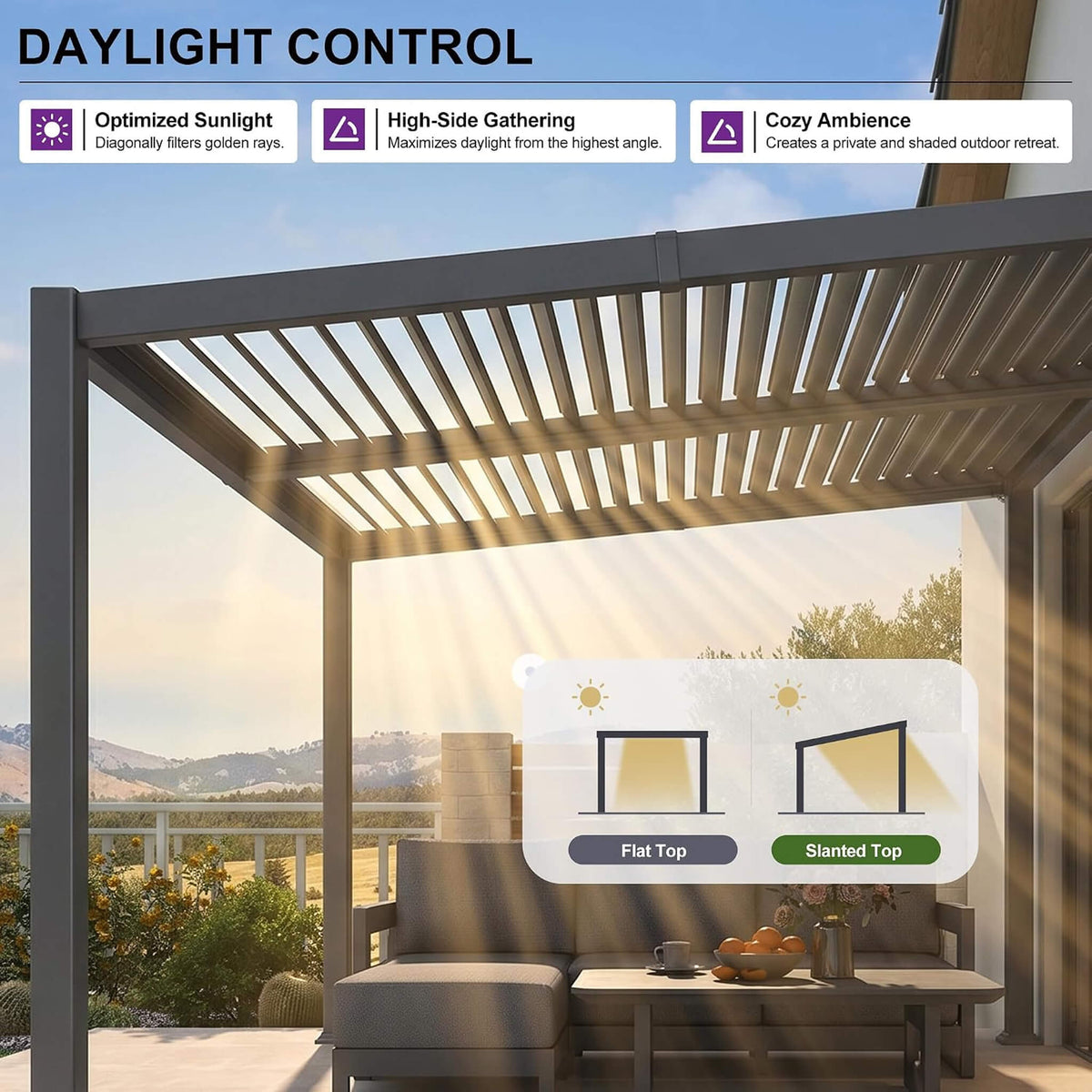 [08X10FT] Alora Modern Louvered Aluminum Pergola With Sloped Roof (SAK12169)
