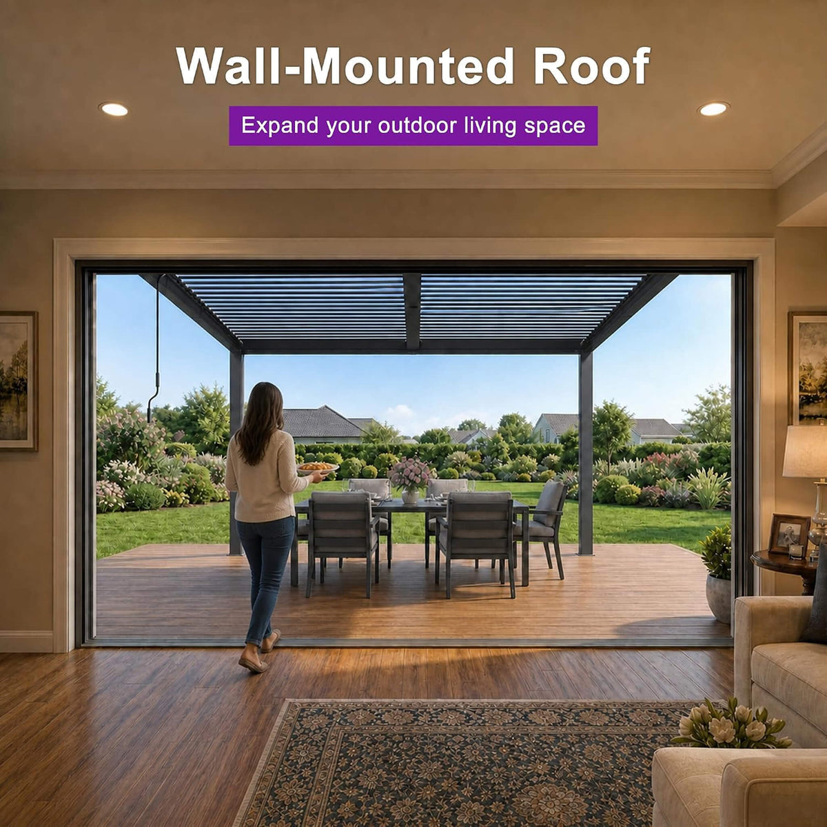 [08X10FT] Alora Modern Wall-Mounted Louvered Pergola With Aluminum Frame (SAK60977)