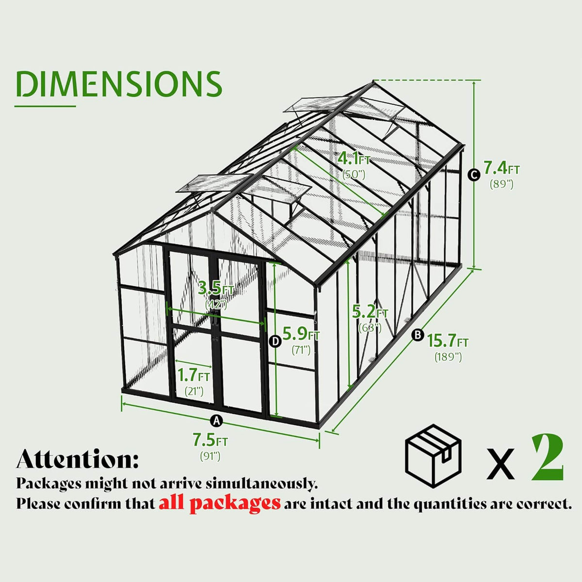 [08X16FT] Premium Polycarbonate Outdoor Walk-In Patio Greenhouse With Double Swing Doors, 4MM (SAK79206)