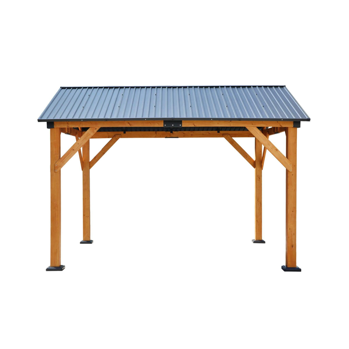 [09X11FT] Alora Heavy-Duty All-Weather Hardtop Wooden Carport Gazebo With Galvanized Steel Roof (SAK39187)