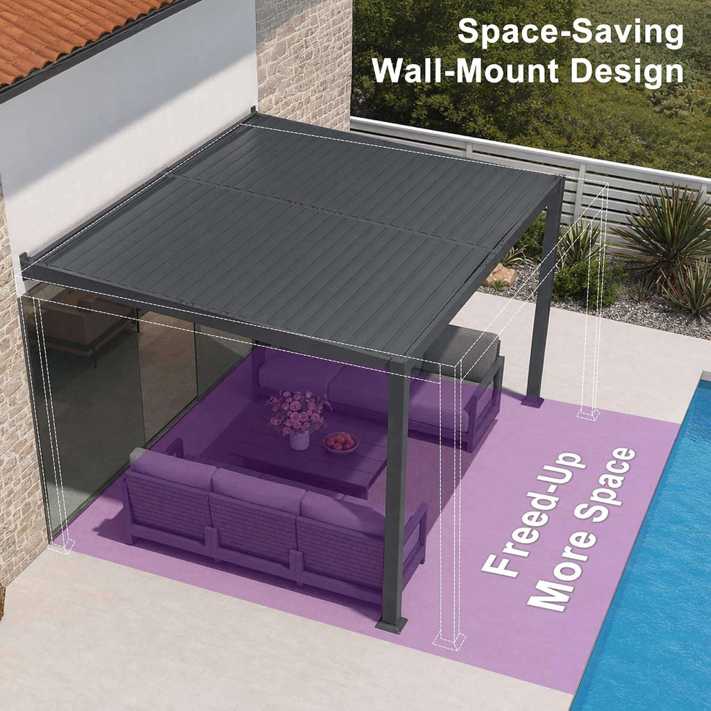 [10X12FT] Alora Modern Wall-Mounted Louvered Pergola With Aluminum Frame (SAK45912)