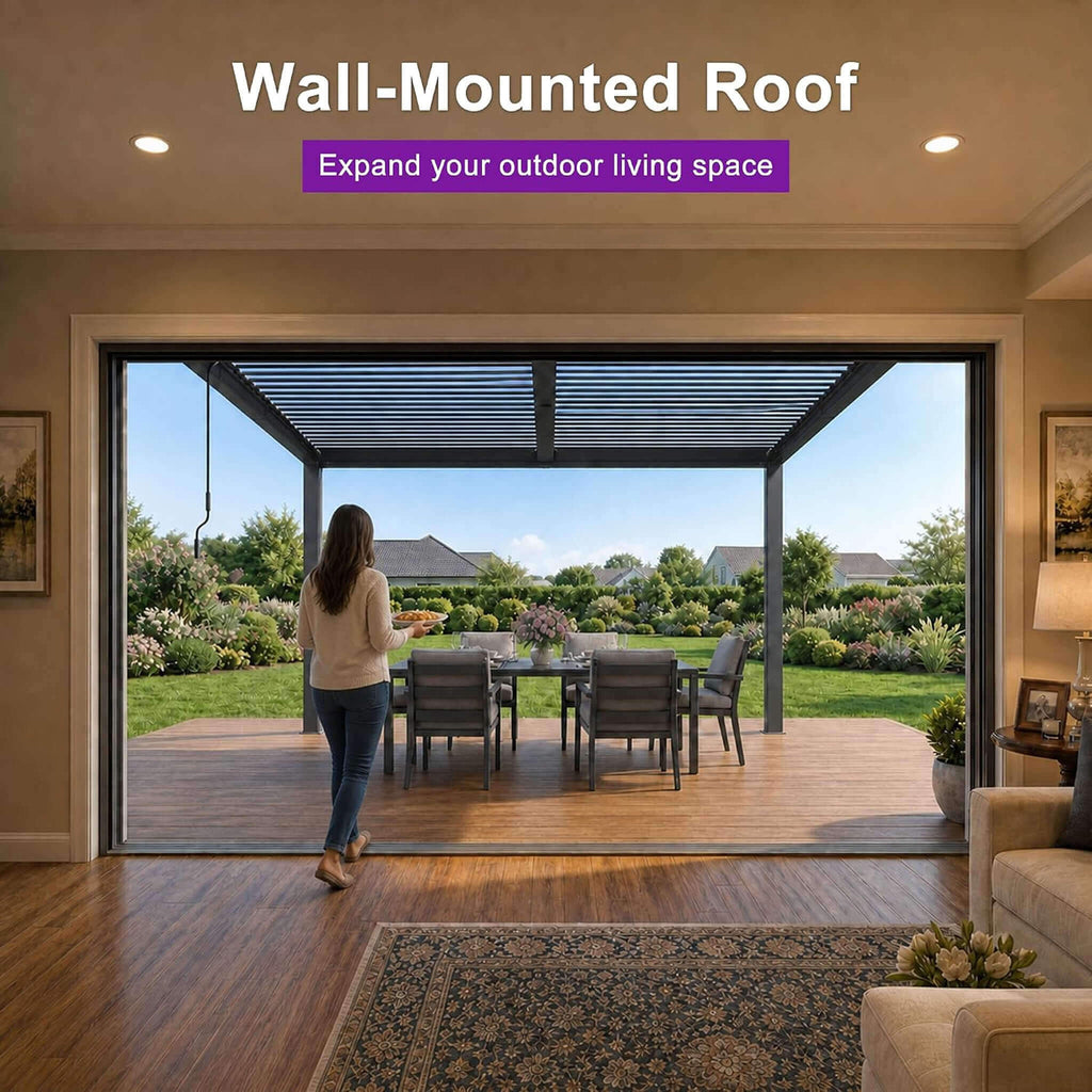 [10X12FT] Alora Modern Wall-Mounted Louvered Pergola With Aluminum Frame (SAK45912)