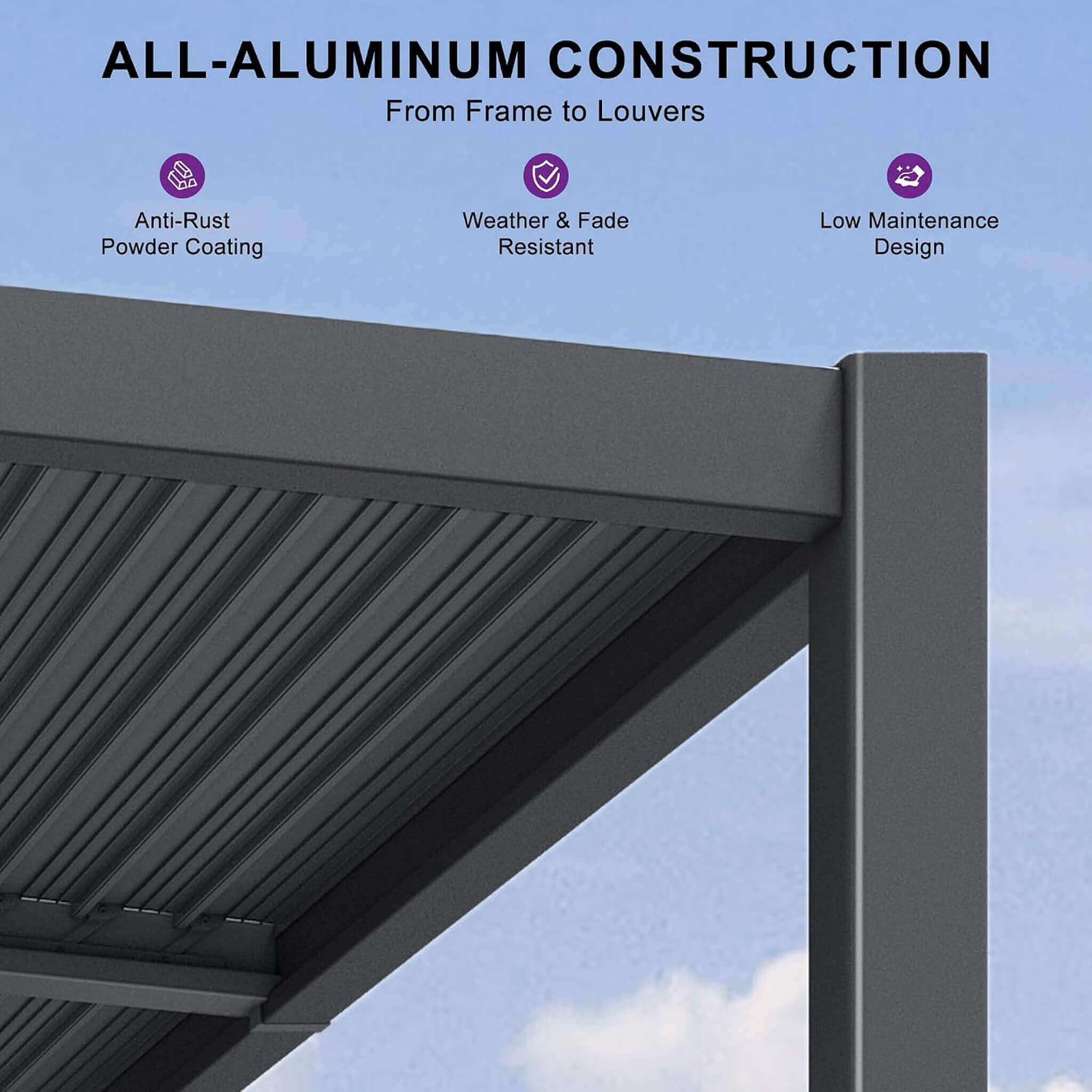[10X14FT] Alora Modern Wall-Mounted Louvered Pergola With Aluminum Frame (SAK30048)