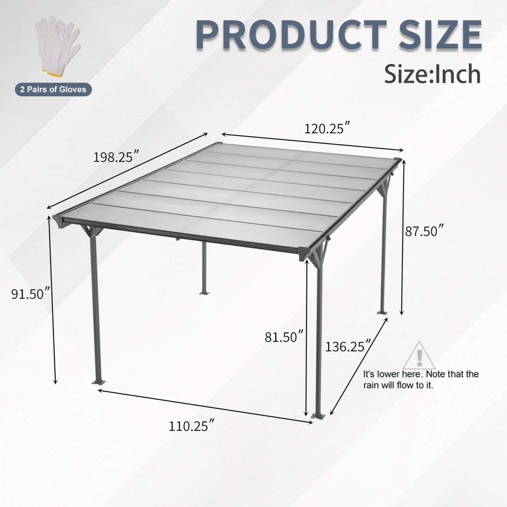 [10X16FT] Alora Heavy-Duty Outdoor Driveway Pergola With Aluminum Alloy Frame And Polycarbonate Panels (SAK47395)
