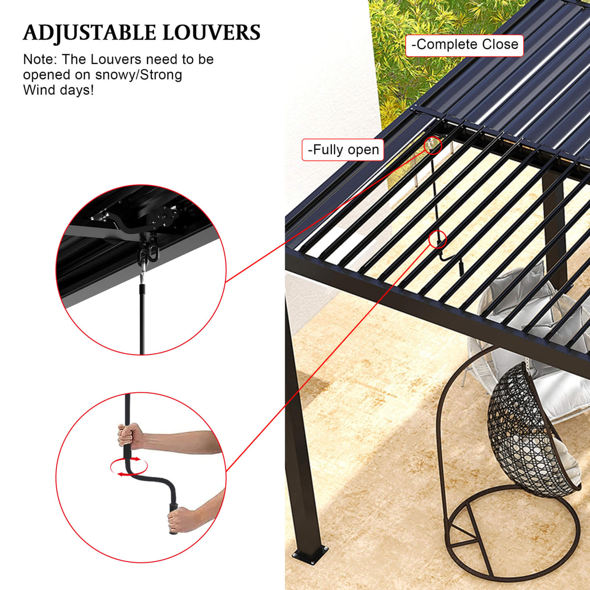 [10X19FT] Alora Modern Durable All-Weather Outdoor Pergola With Aluminum Frame And Steel Louvers (SAK32691)