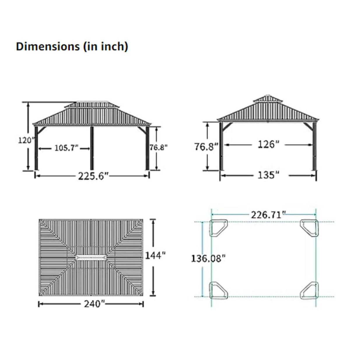 [12X20FT] Alora Heavy-Duty Outdoor Backyard Hardtop Gazebo With Netting And Curtains (SAK18352)