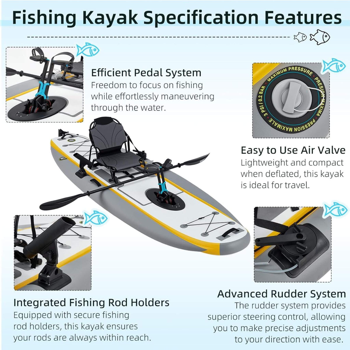 Portable 12FT Lightweight Inflatable PVC Fishing Kayak With Pedal System (SAK64328)