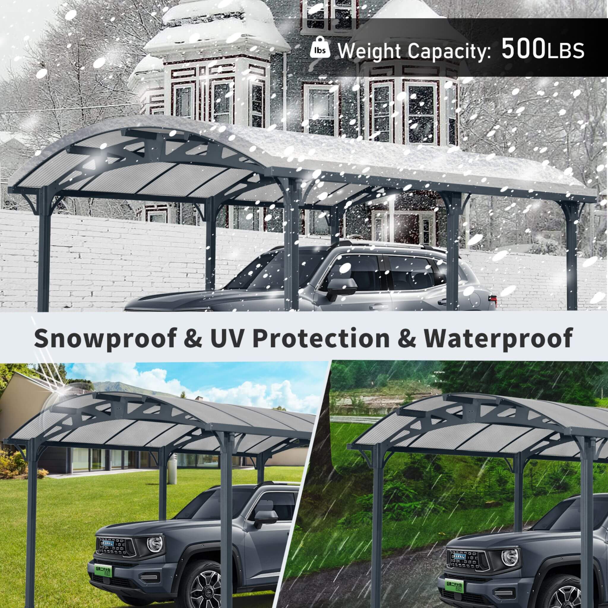 [12X16FT] Alora Large Outdoor Aluminum Arch Carport With Polycarbonate Panels (SAK65820)