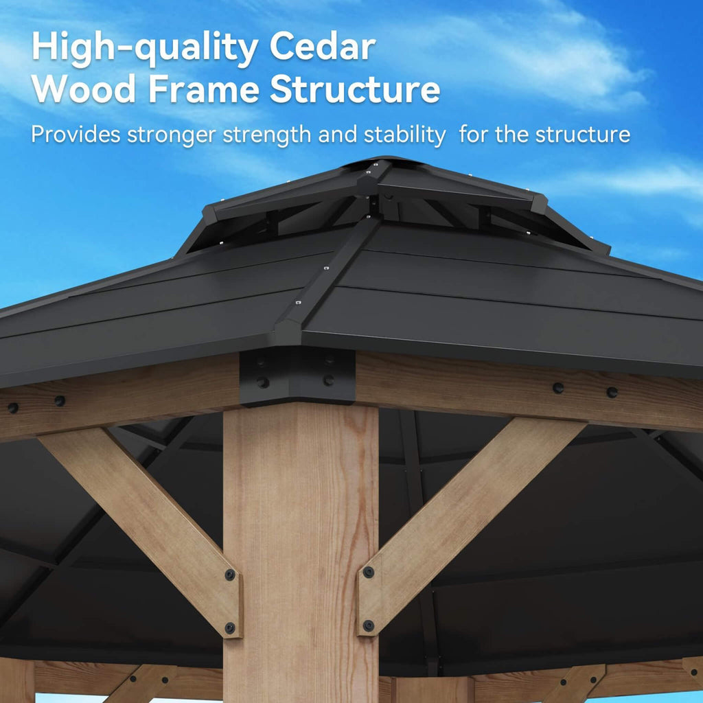 [13X13FT] Alora Premium All-Weather Octagonal Double Hardtop Cedar Wood Gazebo (SAK42795)