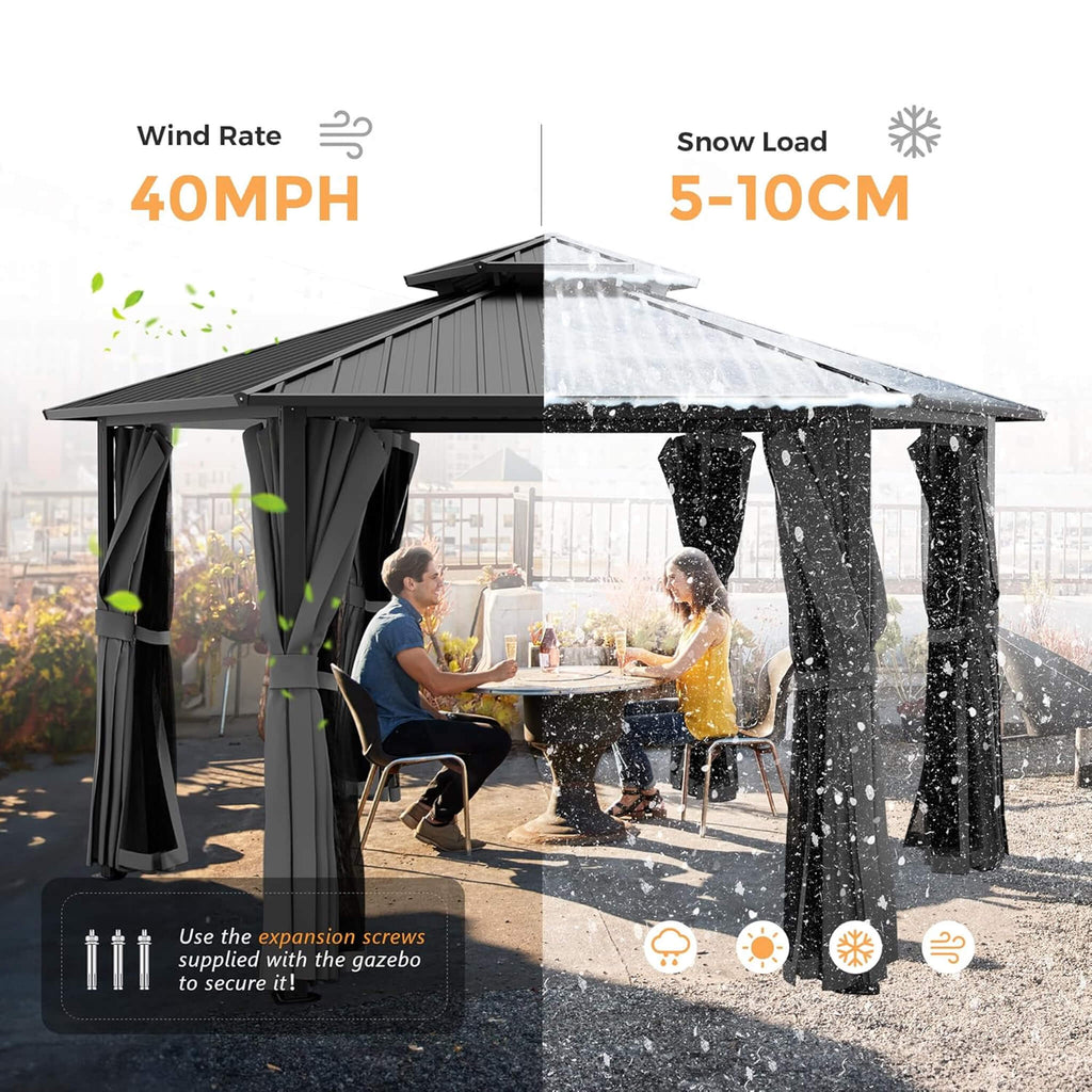 [13X15FT] Alora Hardtop Hexagonal Gazebo With Curtains And Netting [No Furniture] (SAK60713)