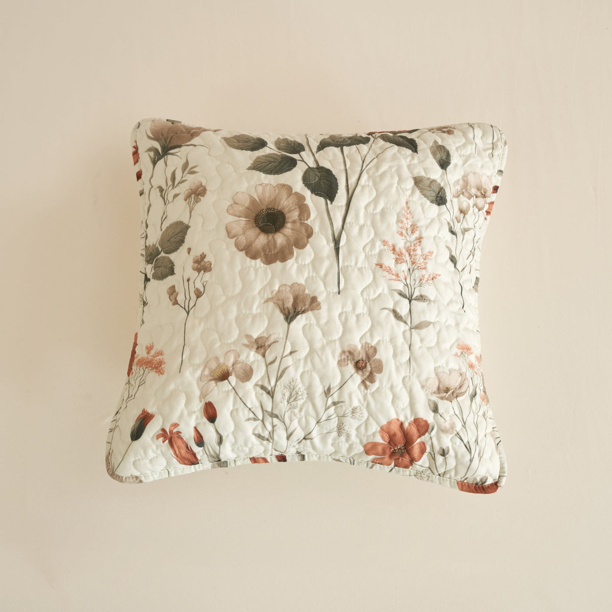 DaDalogy Enchanted Meadow Bed in a bag Set - Victoria Garden Delicate Floral Symphony in Beige, Rose, and Soft Green, Luxuriously Soft Quilted Set
