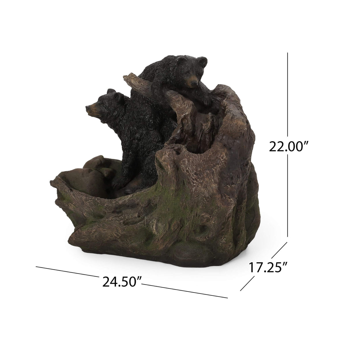 [CLEARANCE] Alora 22-Inch Weather-Resistant Outdoor Bears On A Log Floor Fountain With LED Lights (SAK77651)