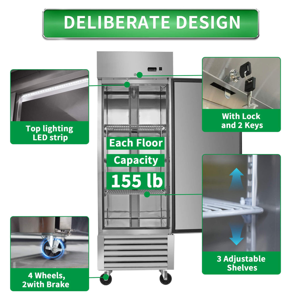 27-Inch Commercial 23 Cu.Ft Reach-In Stainless Steel Freezer (SAK96352)