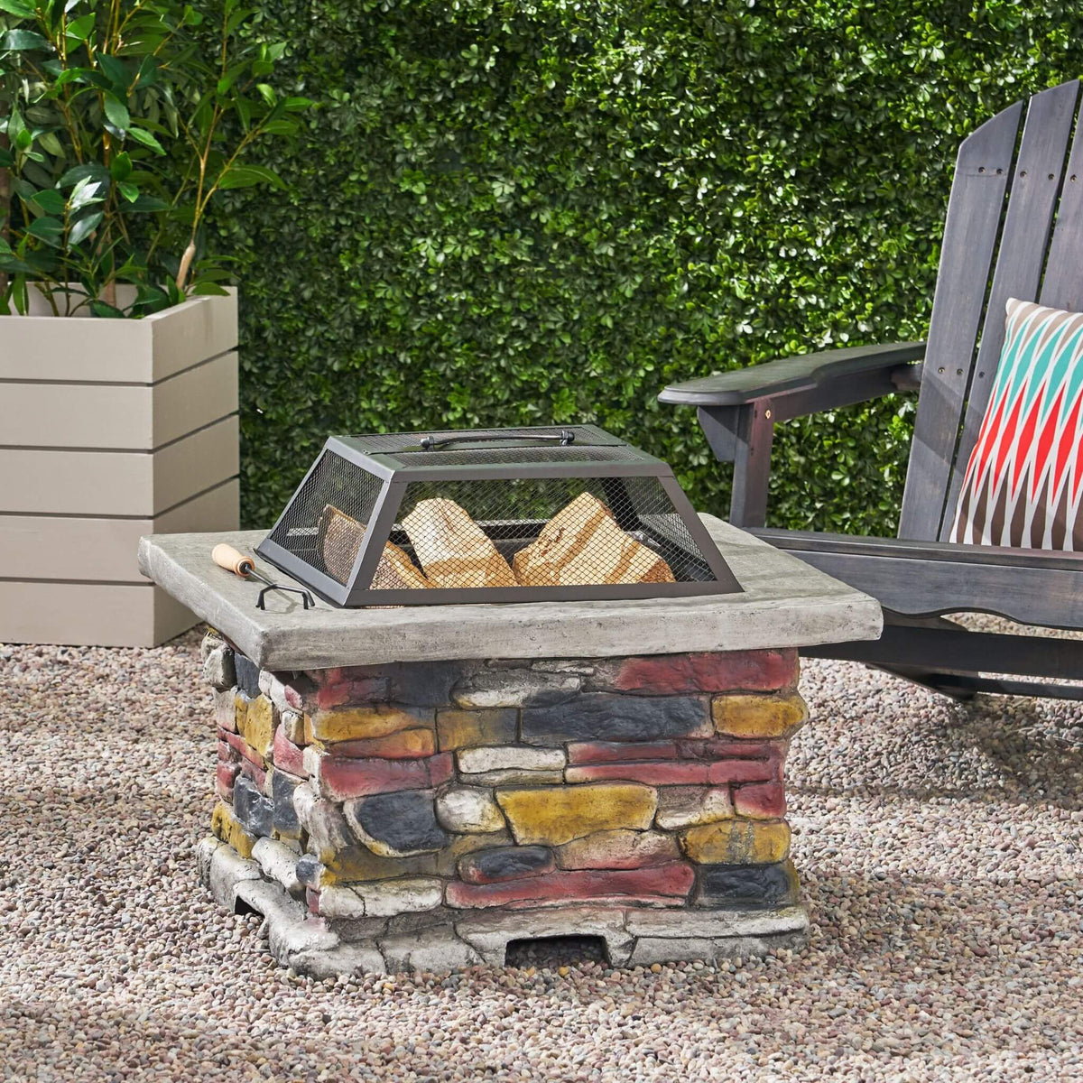 Alora 28-Inch Premium Outdoor Wood Burning Magnesium Oxide Fire Pit With Lid (SAK75214)