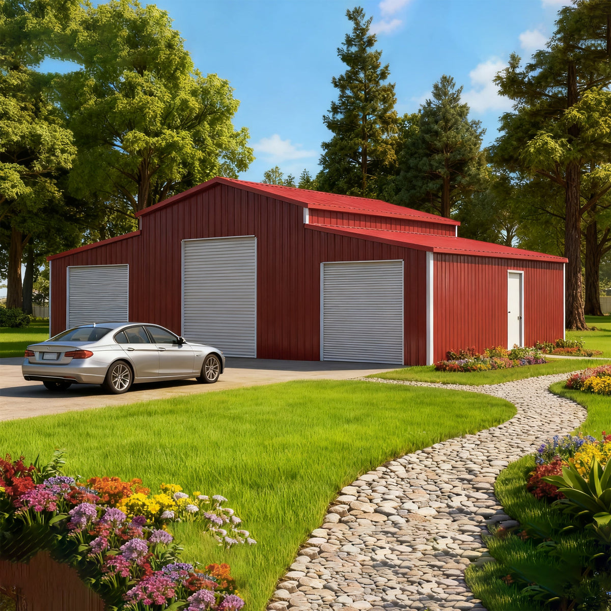 [30X42FT] Heavy-Duty All-Weather 3-Garage Galvanized Steel Storage Shed (SAK18765)