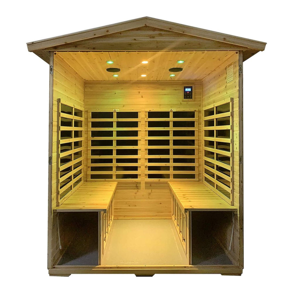 Thermora Deluxe 4-Person Outdoor Infrared Hemlock Sauna With Bluetooth Speakers & LED Lighting (SAK96371)