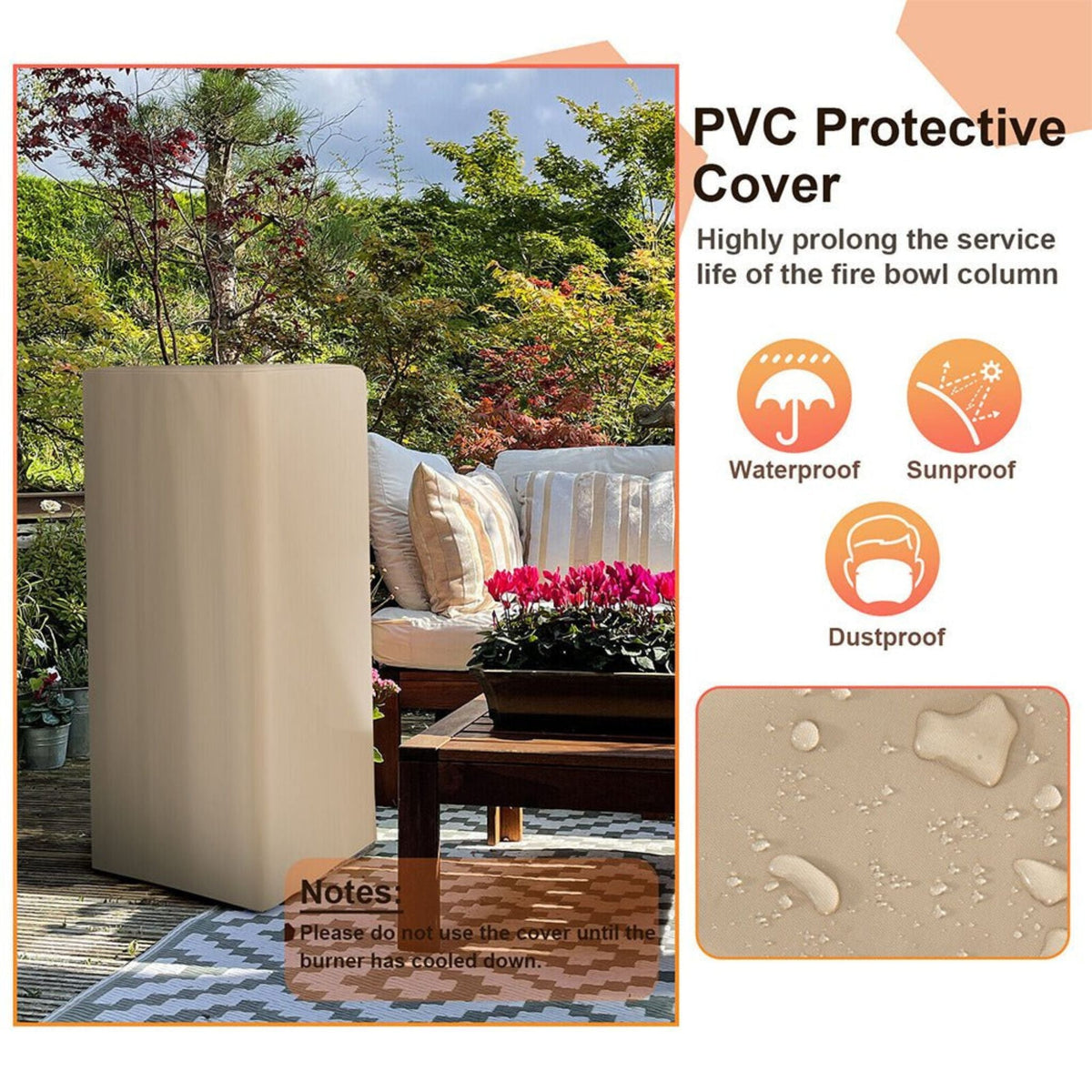 48-Inch Large Outdoor Propane Fire Bowl Column With Cover & Lava Rocks (SAK70938)