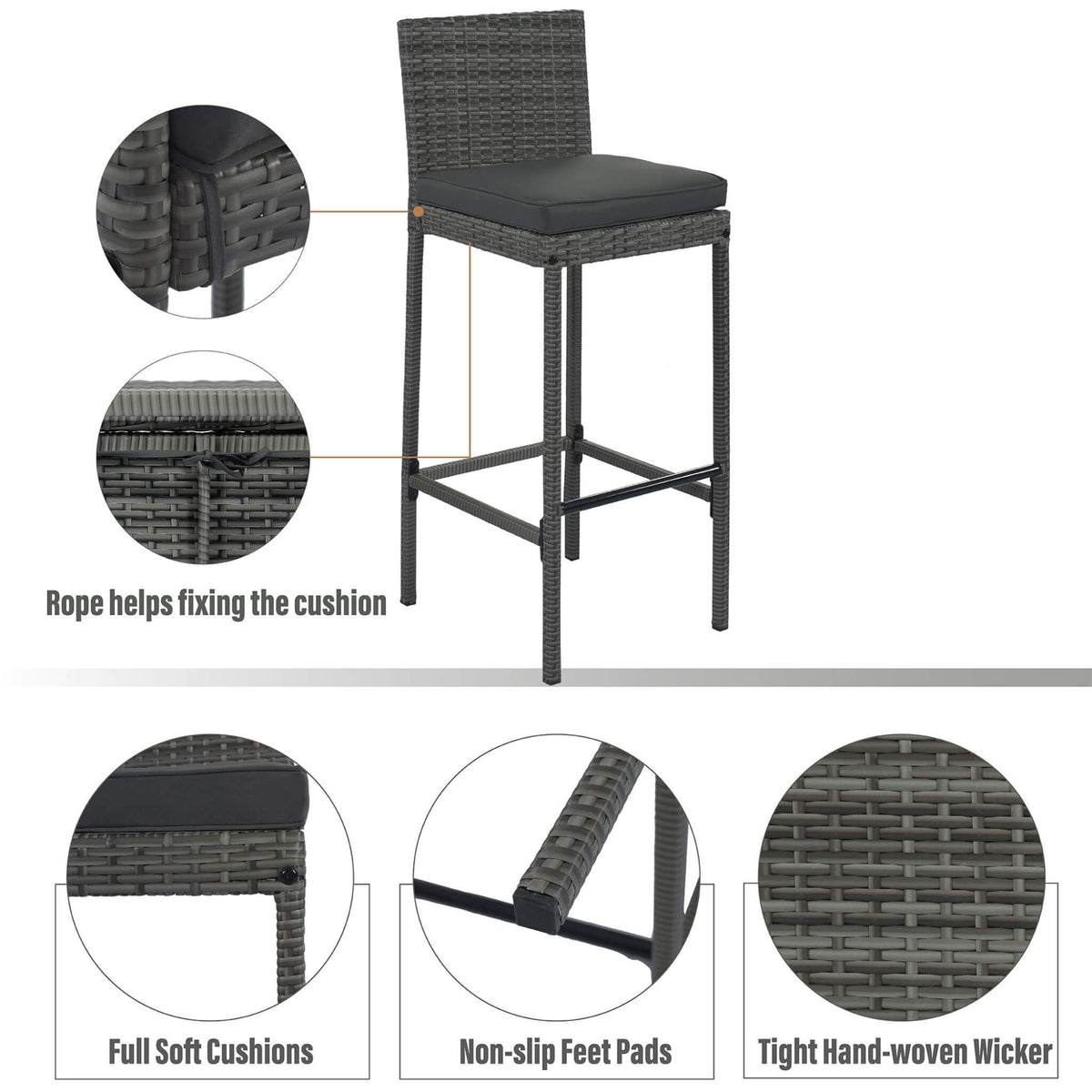 Alora 5-Piece Wicker Patio Bar Set With Cushions & Acacia Table (SAK26801)