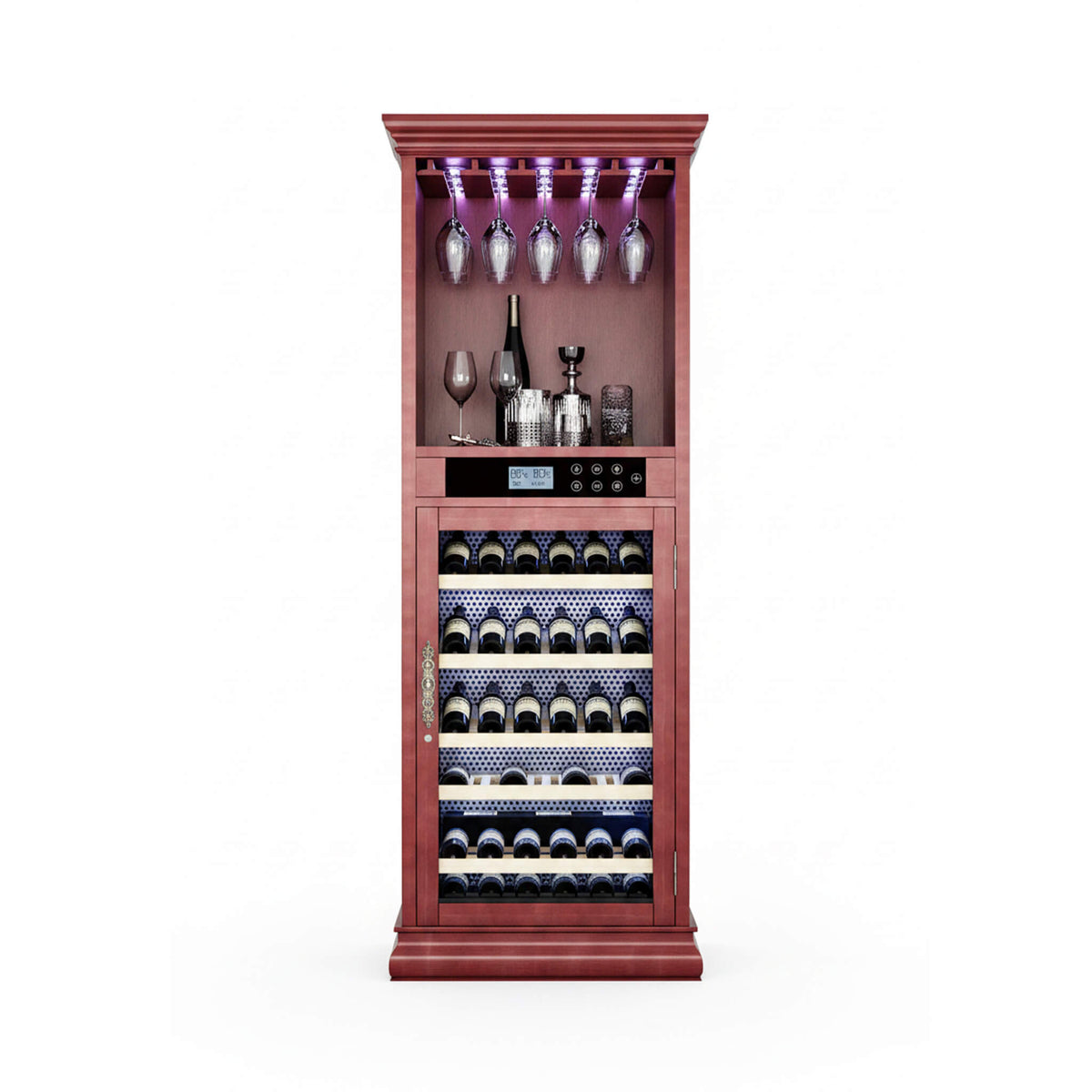 Nuvia 56-Bottle 7.5 Cu.Ft Single-Zone Multi-Tiered Wooden Wine Cooler Cabinet With Humidity And Temperature Controls (SAK73195)