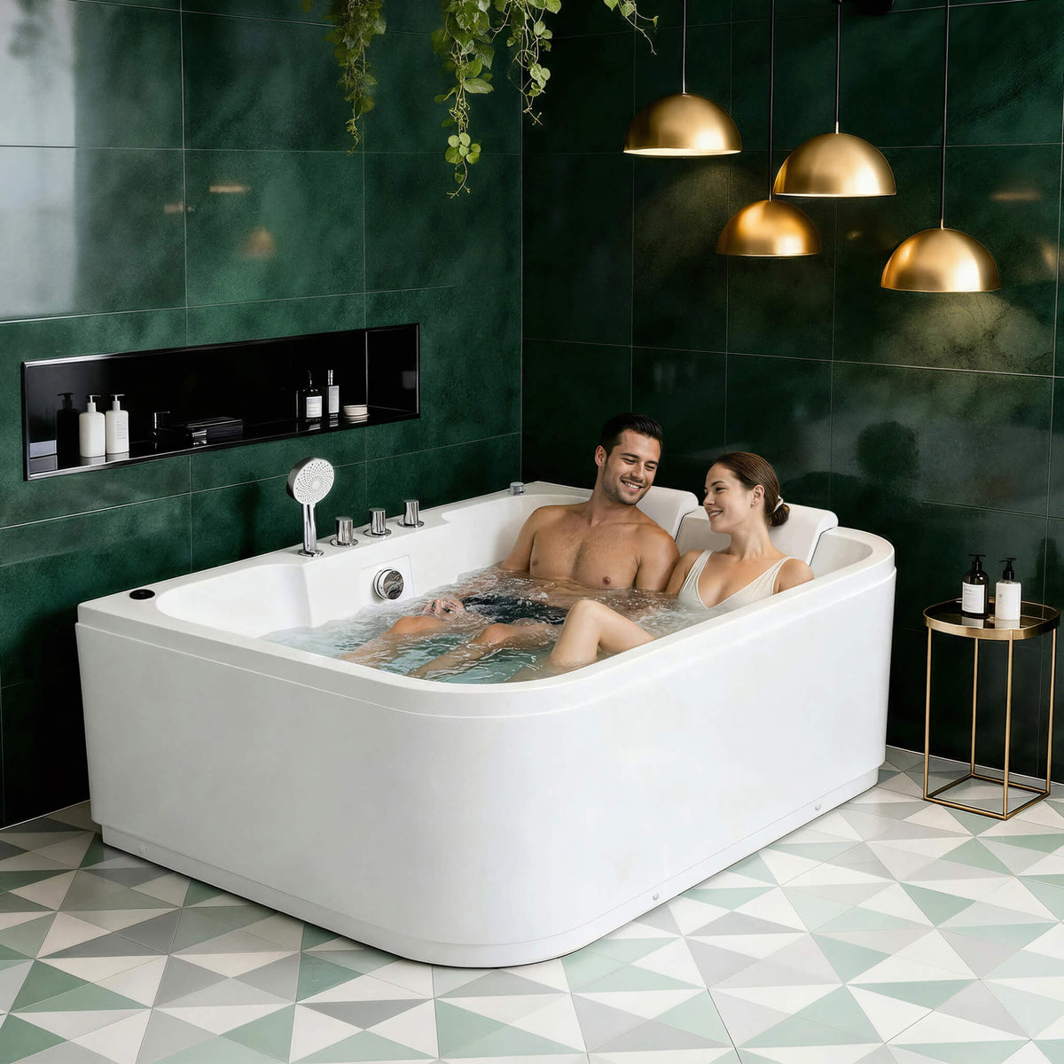 Nuvia Lagoona 61-Inch 2-Person Acrylic Whirlpool Massage Bathtub With 16 Water Jets And LED Lights (SAK15780)