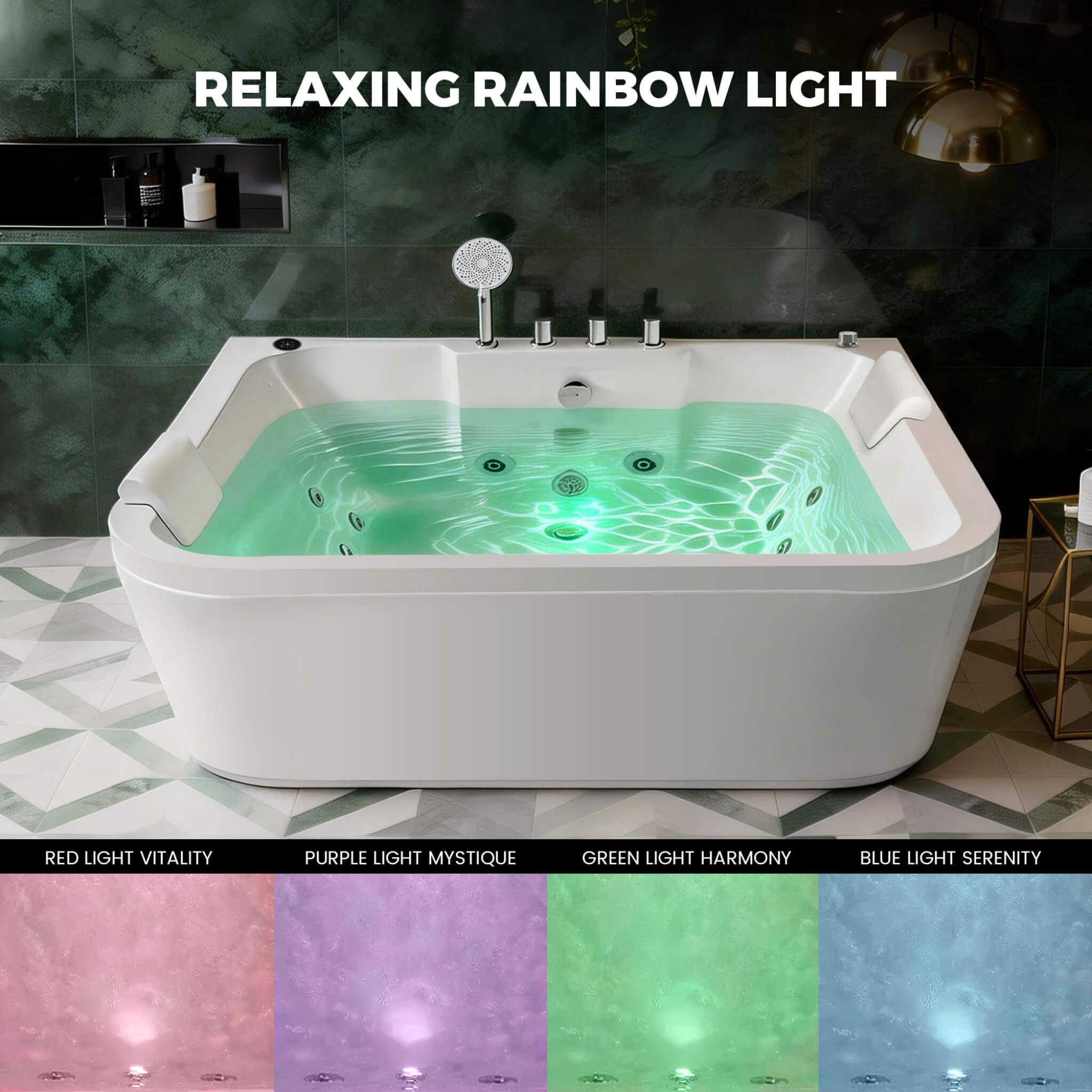 Nuvia Lagoona 61-Inch 2-Person Acrylic Whirlpool Massage Bathtub With 16 Water Jets And LED Lights (SAK15780)