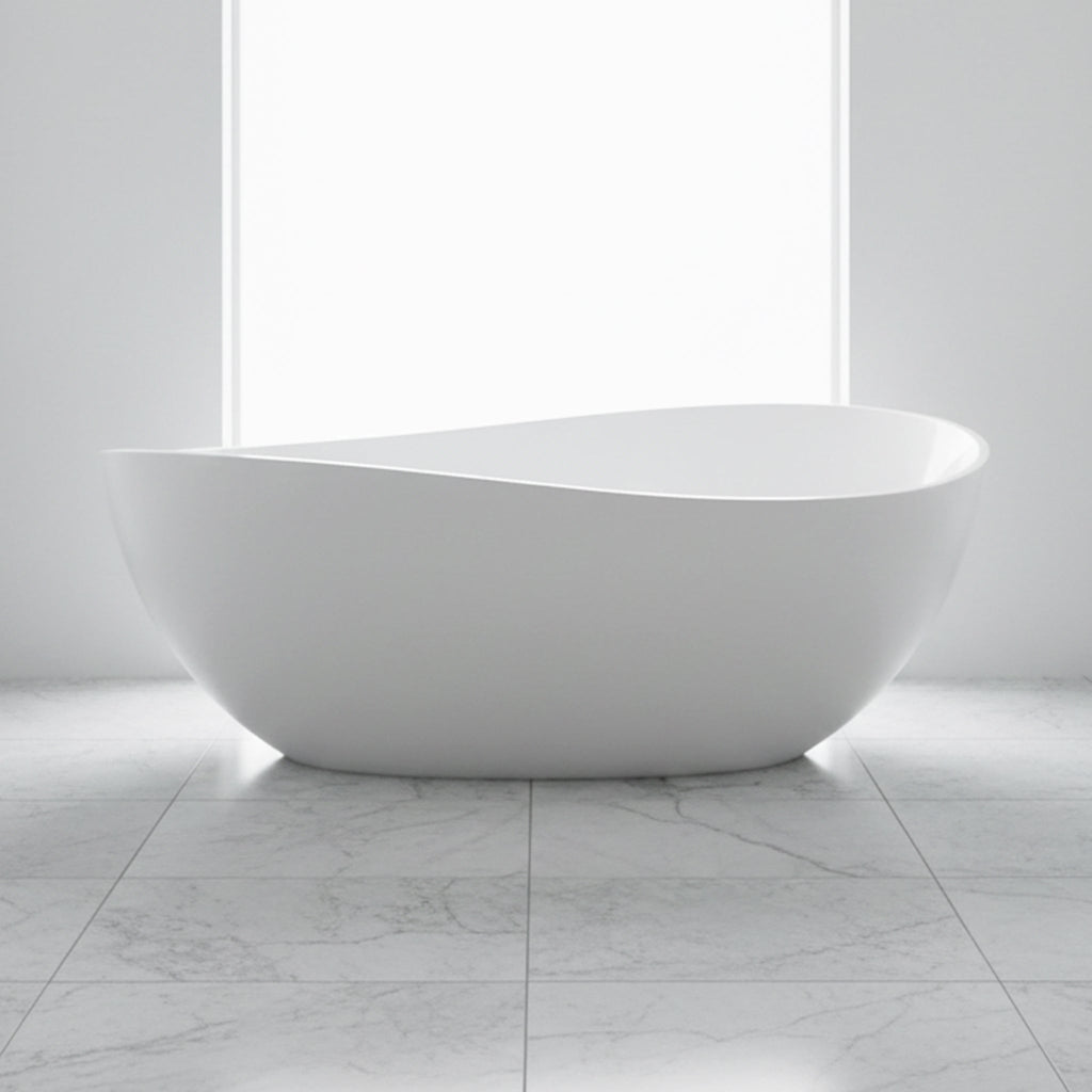 Nuvia 63-Inch Freestanding Glossy White Stone Resin Bathtub With Overflow And Drain (SAK42613)