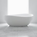 Nuvia 63-Inch Freestanding Glossy White Stone Resin Bathtub With Overflow And Drain (SAK42613)