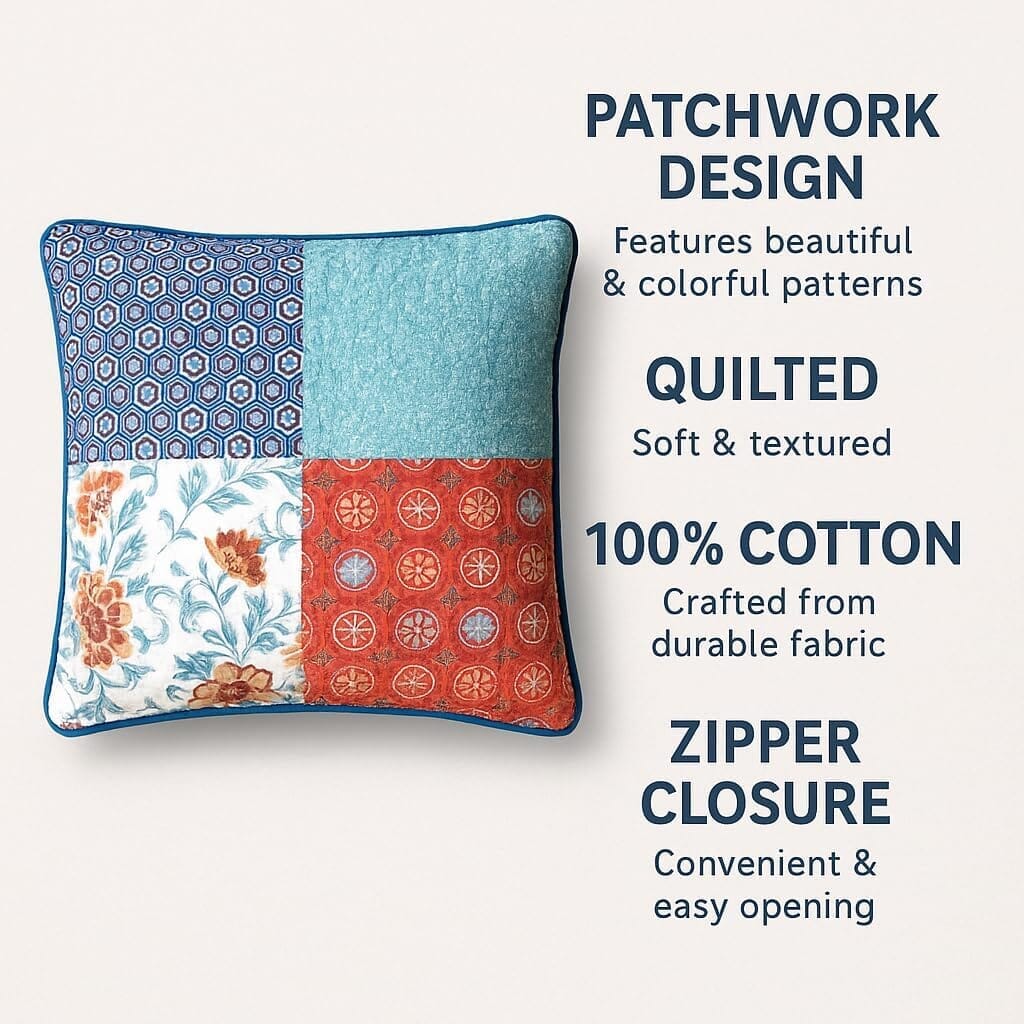 DaDa Bedding Set of 2-Pieces Bohemian Vibes Patchwork Floral Throw Pillow Covers, 18" x 18" (JHW878)