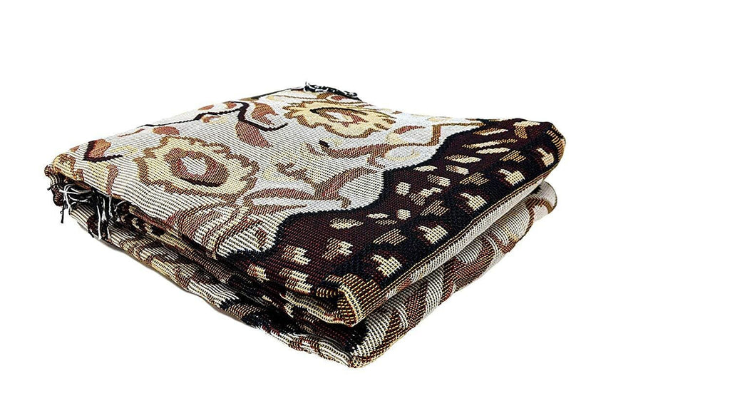 DaDa Bedding Elegant Tapestry Throw Blanket, Golden Persian Style Rug Ornate Floral - 50” x 60” (7175)