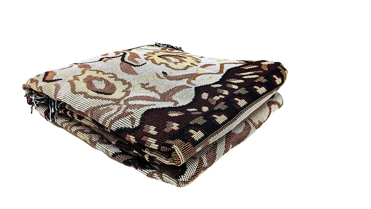 DaDa Bedding Elegant Tapestry Throw Blanket, Golden Persian Style Rug Ornate Floral - 50” x 60” (7175)