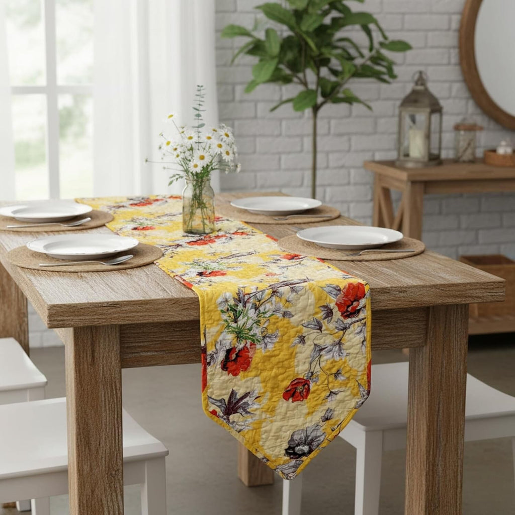 DaDalogy Bedding Sunshine Yellow Floral Vintage Hummingbirds Garden Table Runner (925)