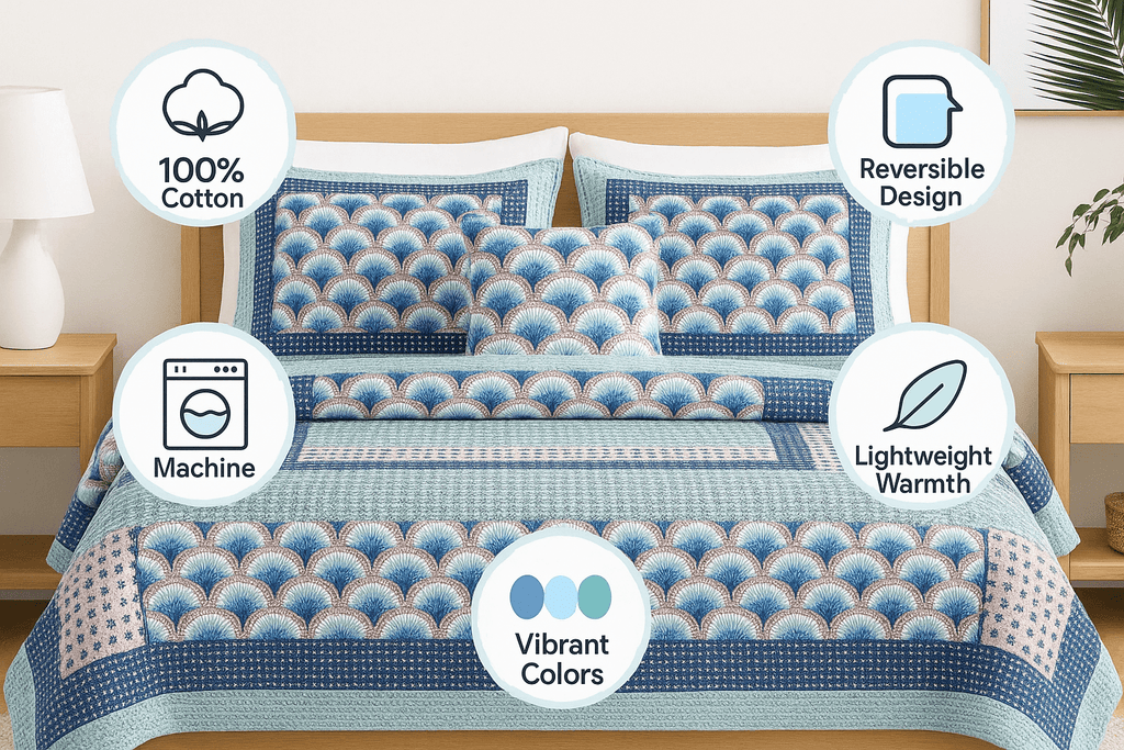 DaDa Bedding Mediterranean Blue Mint Patchwork Quilt Set