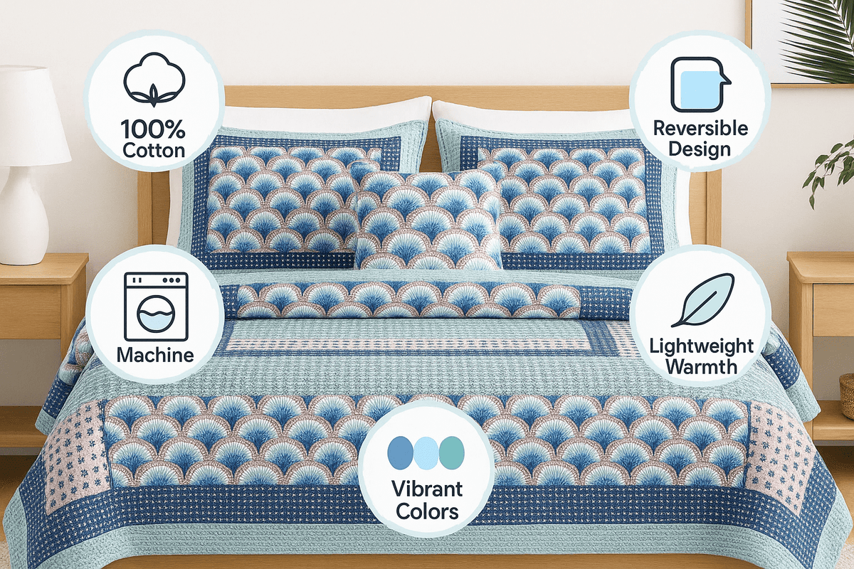 DaDa Bedding Mediterranean Blue Mint Patchwork Quilt Set