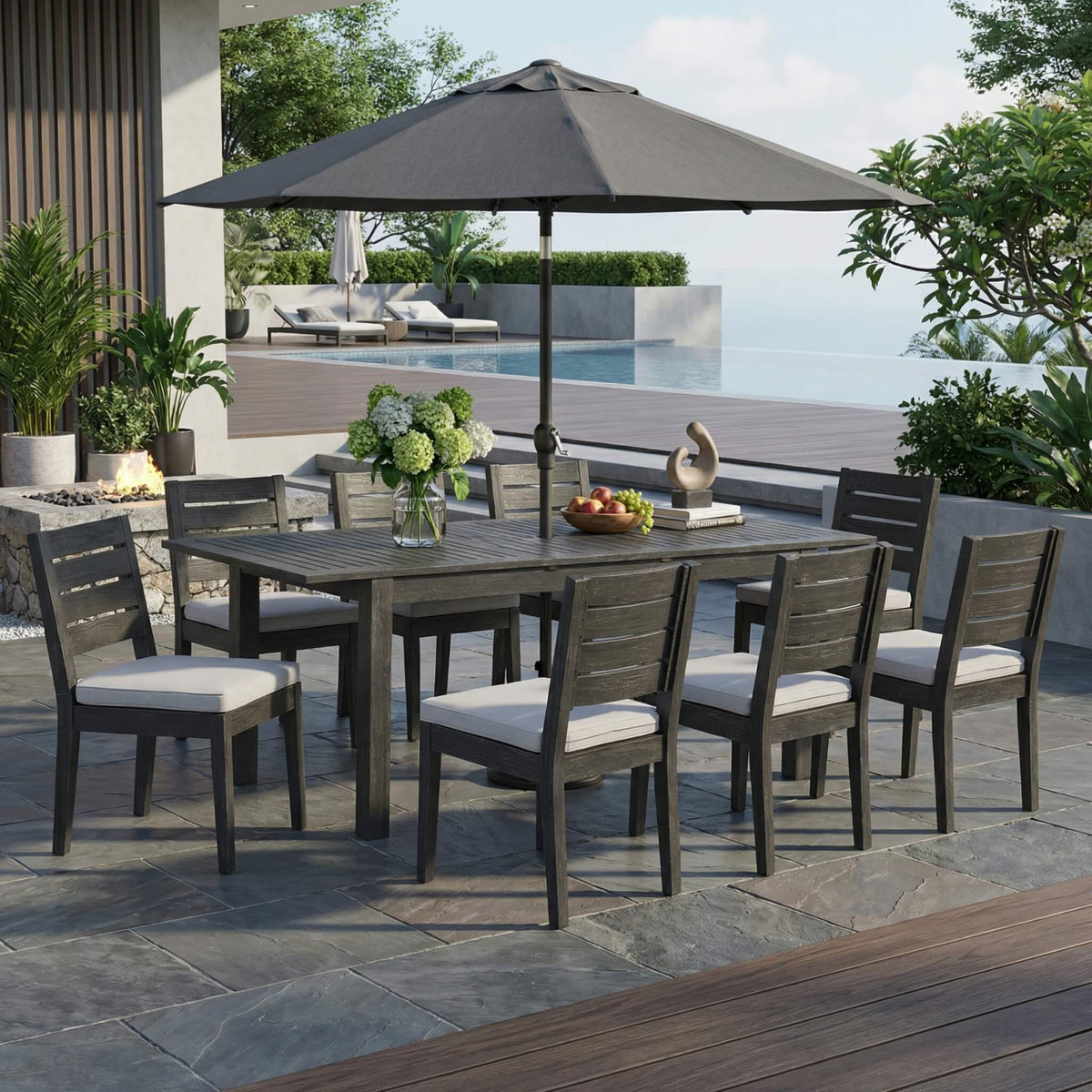 Alora 9-Piece Outdoor Dining Set With Extendable Acacia Wood Patio Table (SAK75134)