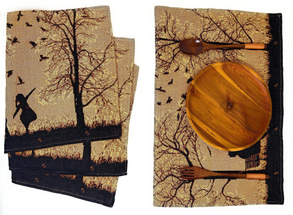 DaDalogy Bedding Set of 4 Pieces Autumn Birds Blessing Tapestry Dining Placemats 13” x 19” (Thanksgiving)