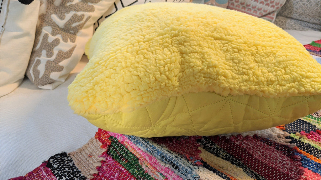 DaDa Bedding Hand-Made Tuscan Sun Yellow Sherpa Backside Quilted Throw Pillow - 18" x 18"