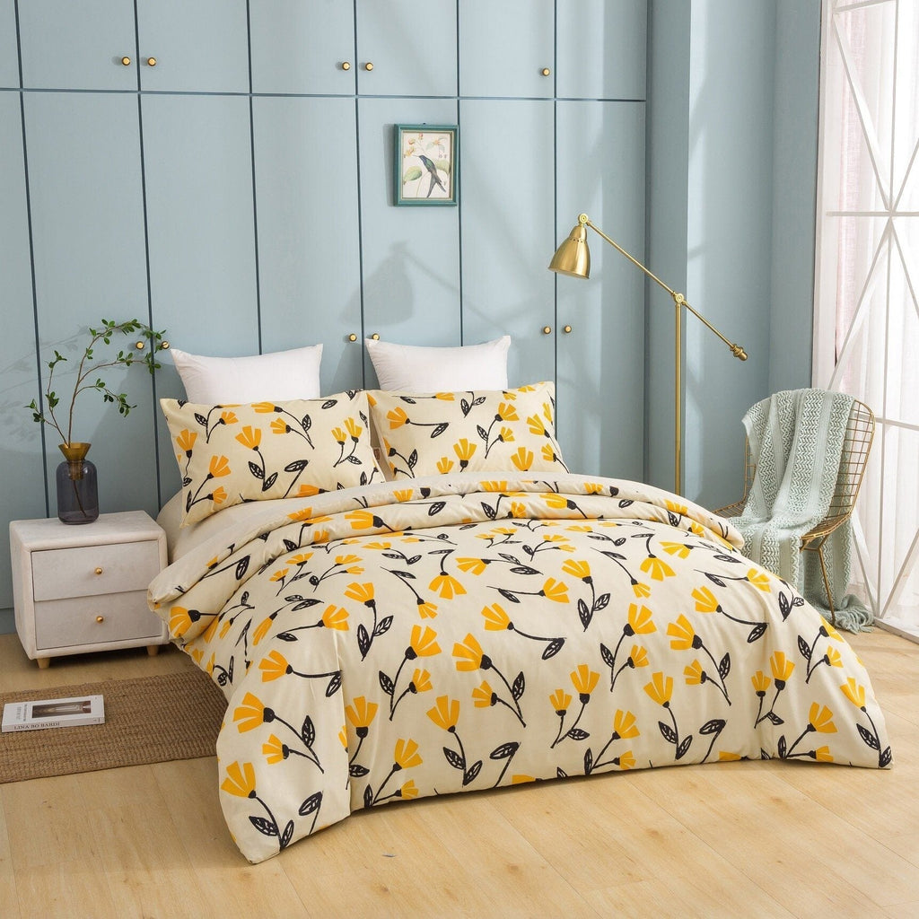 DaDa Bedding Yellow Fleur Floral Duvet Cover Set