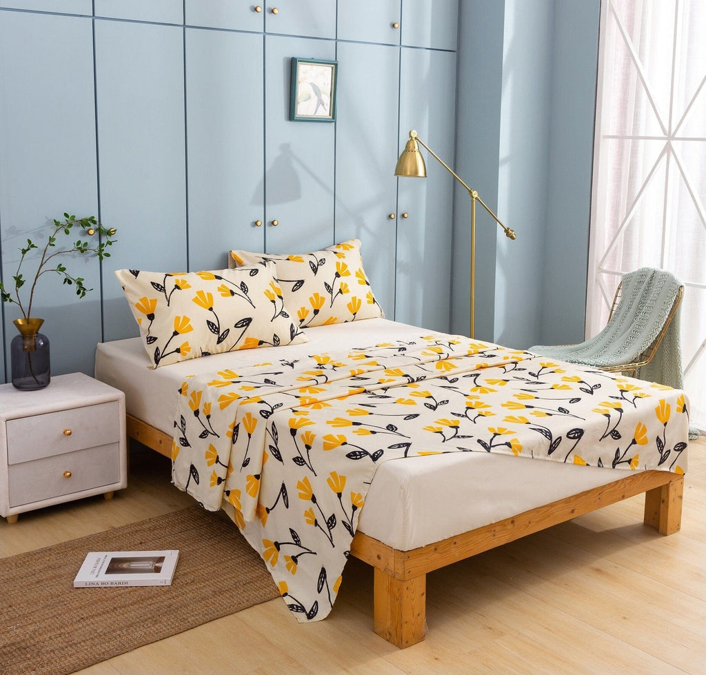 DaDa Bedding Yellow Fleur Duvet Cover, Sheets & Valance Set