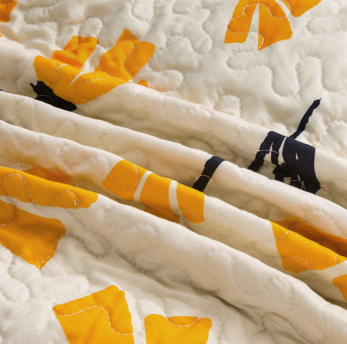 DaDa Bedding Yellow Fleur Floral Quilt Set - Ivory Gold Bedspread