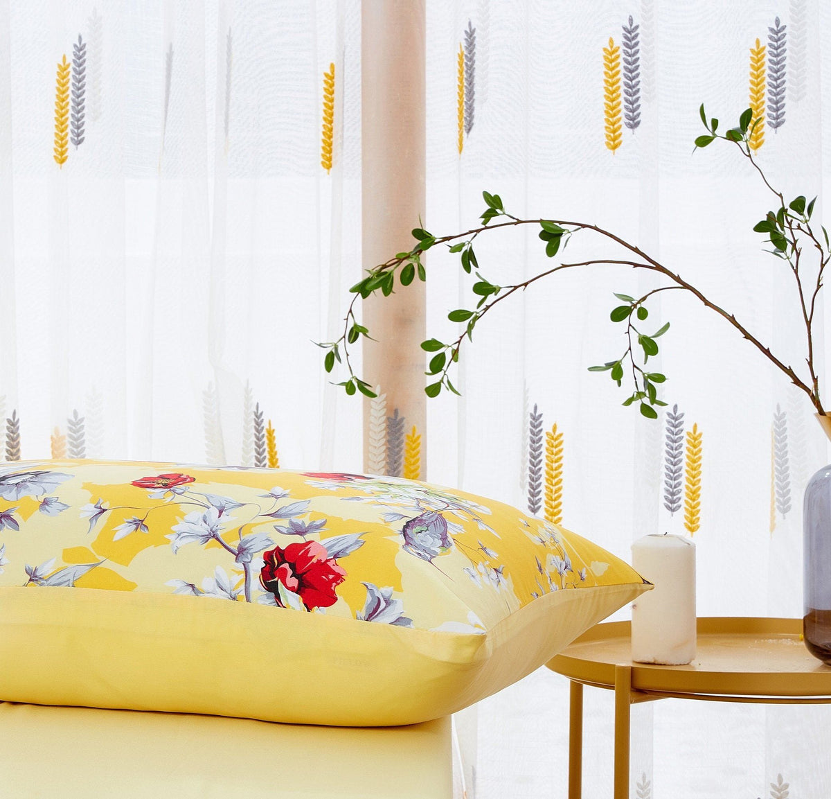 DaDa Bedding Sunshine Yellow Hummingbird Floral Bed in a Bag Set