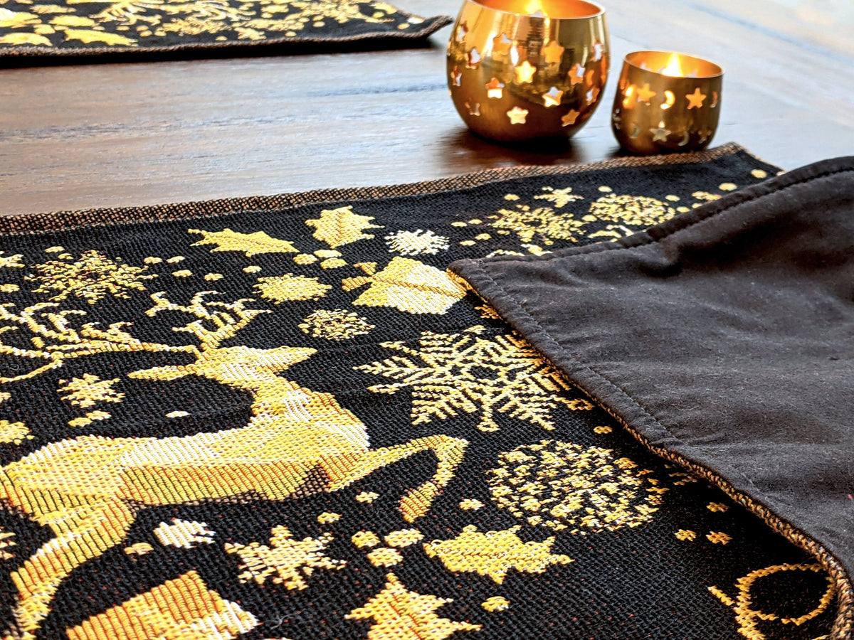 DaDa Bedding Set of 4-Pieces Magical Golden Reindeer Woven Tapestry Dining Table Placemats 13” x 19”
