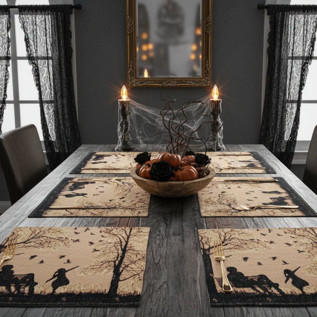 DaDalogy Bedding Set of 4 Pieces Autumn Birds Blessing Tapestry Dining Placemats 13” x 19” (Thanksgiving)