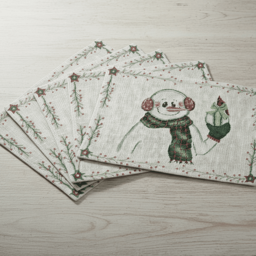 DaDa Bedding Set of 4-Pieces Magical Snowman Holiday Tapestry Placemats 13” x 19” (9733)