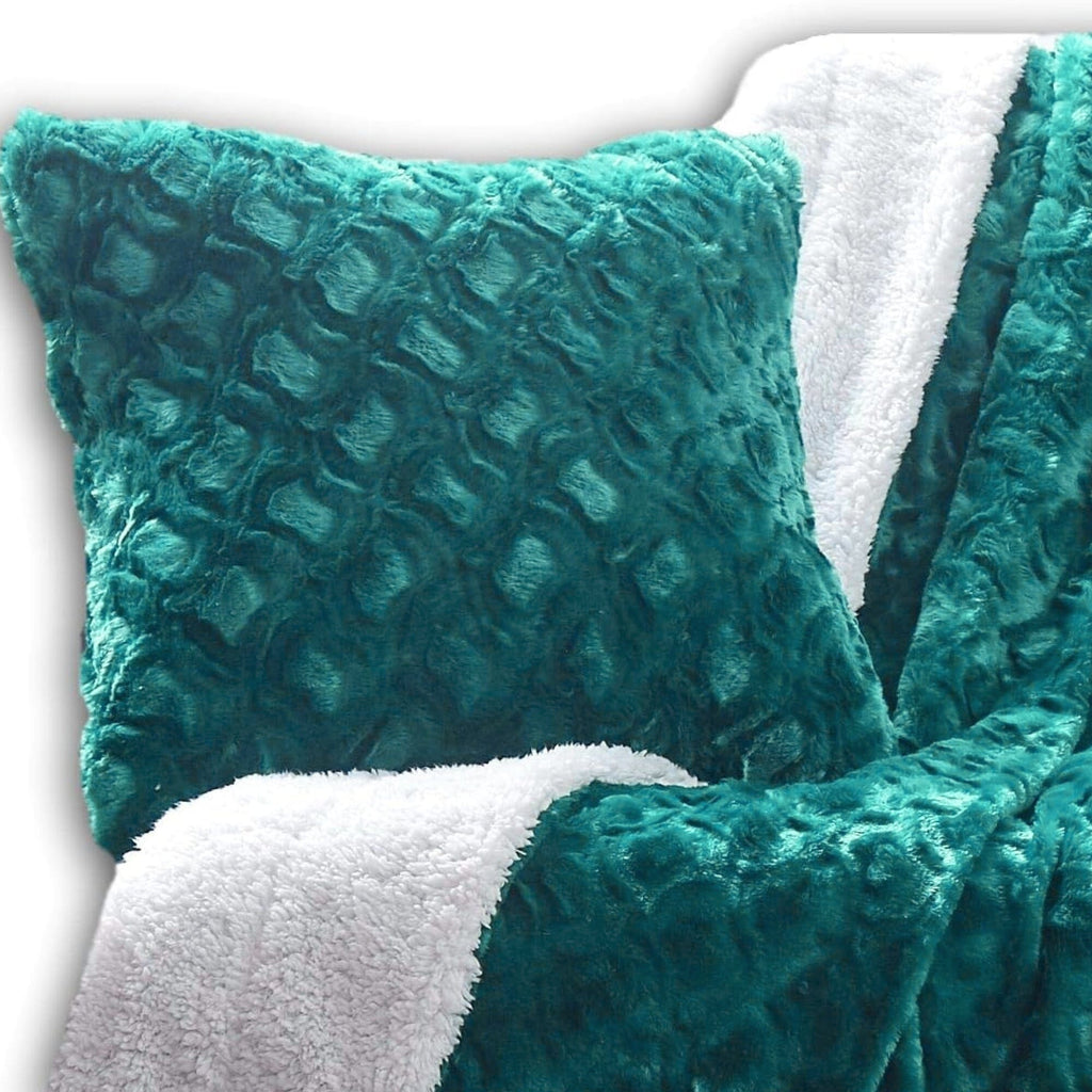 DaDa Bedding Emerald Green Blue Faux Fur Pillow Cover