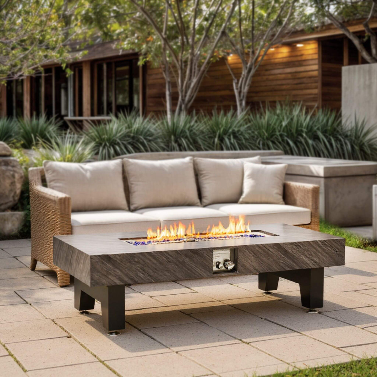 Alora 54-Inch Modern Outdoor Propane Fire Pit Table With Waterproof Cover (SAK42628)